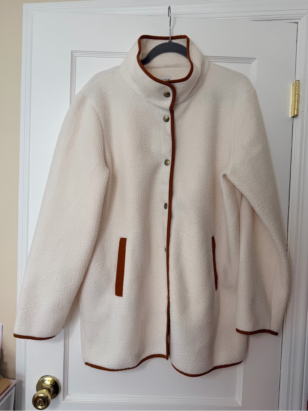 Jcrew Cream Sherpa Jacket with Brown Trim - Women's Cozy Coat